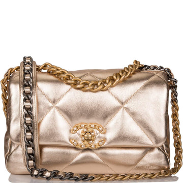 Chanel 19 Medium Flap Bag Gold Metallic Lambskin