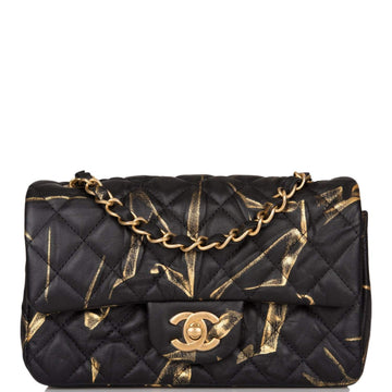 Chanel Mini Rectangular Flap Bag Black and Gold Aged Calfskin