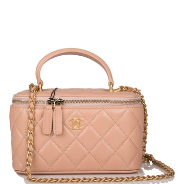 Chanel Small Top Handle Vanity Bag Beige Lambskin