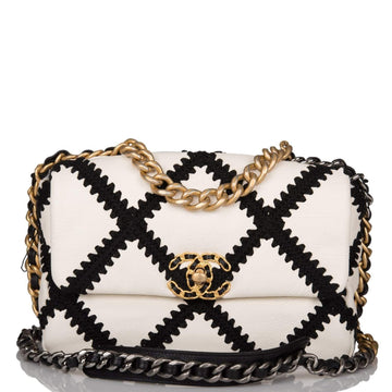 Chanel 19 Medium Flap Bag White and Black Crochet Calfskin