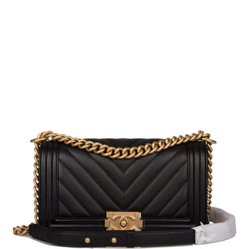 Chanel Medium Boy Bag Black Chevron Caviar