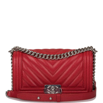 Chanel Medium Boy Bag Red Chevron Caviar