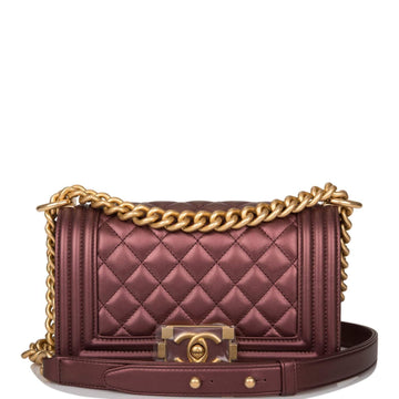 Chanel Small Boy Bag Plum Metallic Calfskin