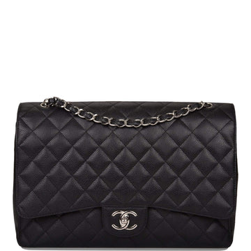 Chanel Maxi Classic Double Flap Bag Black Caviar Silver Hardware