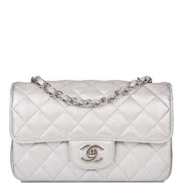 Chanel Rectangular Mini Classic Flap Bag Silver Metallic Lambskin