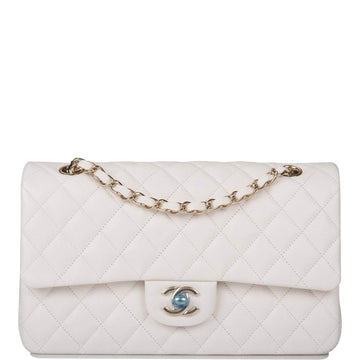 Chanel Medium Classic Double Flap Bag White Caviar Gold Hardware