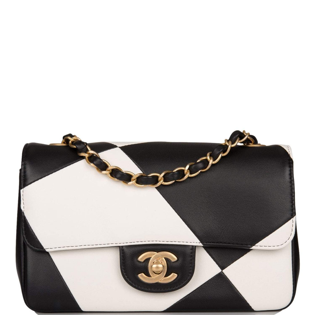 Chanel Rectangular Mini Classic Flap Bag White and Black Geometric Lambskin