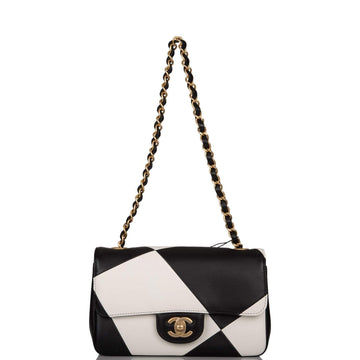 Chanel Rectangular Mini Classic Flap Bag White and Black Geometric Lambskin