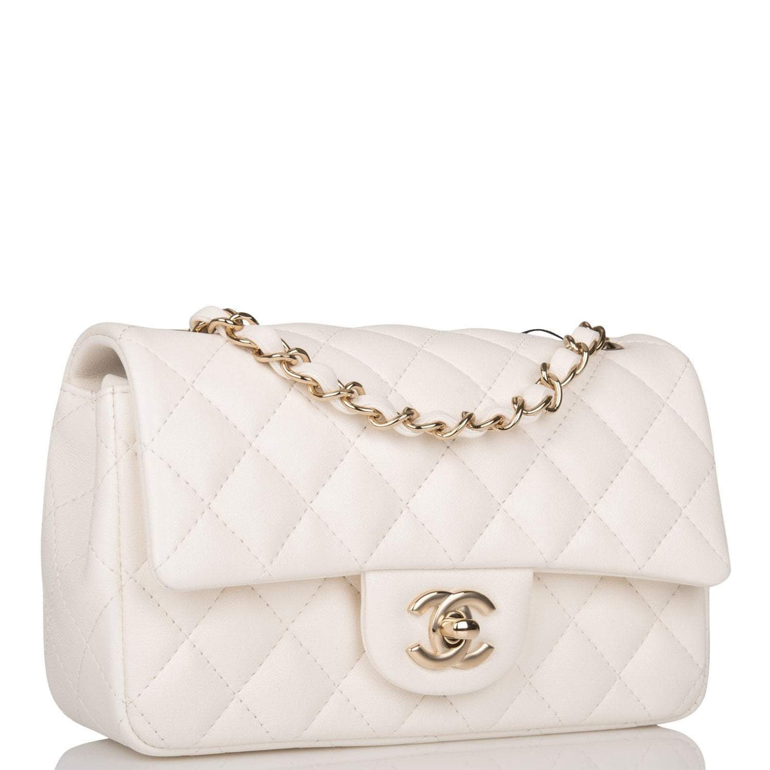 Chanel Rectangular Mini Classic Flap Bag White Lambskin Gold Hardware