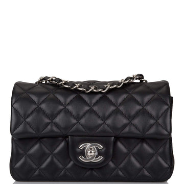 Chanel Rectangular Mini Classic Flap Bag Black Lambskin Silver Hardware