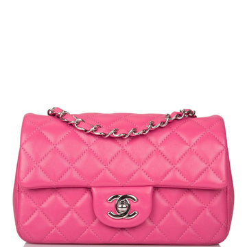 Chanel Rectangular Mini Classic Flap Bag Pink Lambskin Silver Hardware