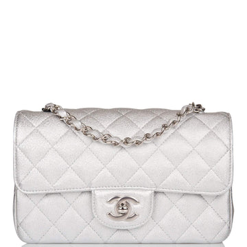 Chanel Rectangular Mini Flap Bag Silver Metallic Lambskin