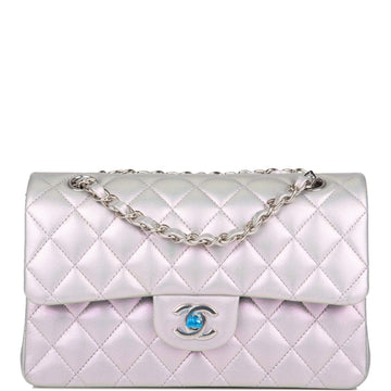 Chanel Small Classic Double Flap Bag Silver Iridescent Lambskin