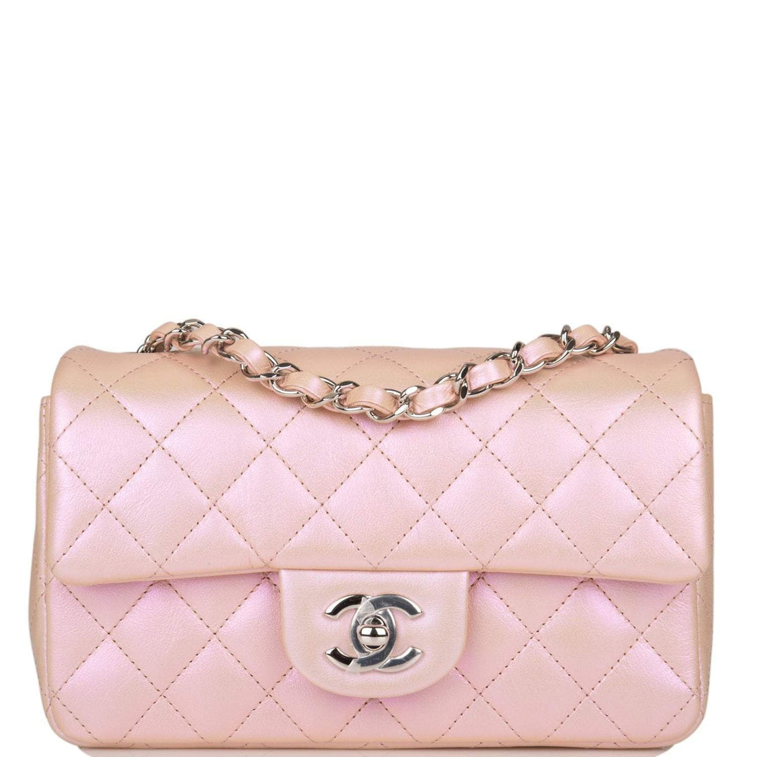 Chanel Rectangular Mini Flap Bag Pink Iridescent Lambskin