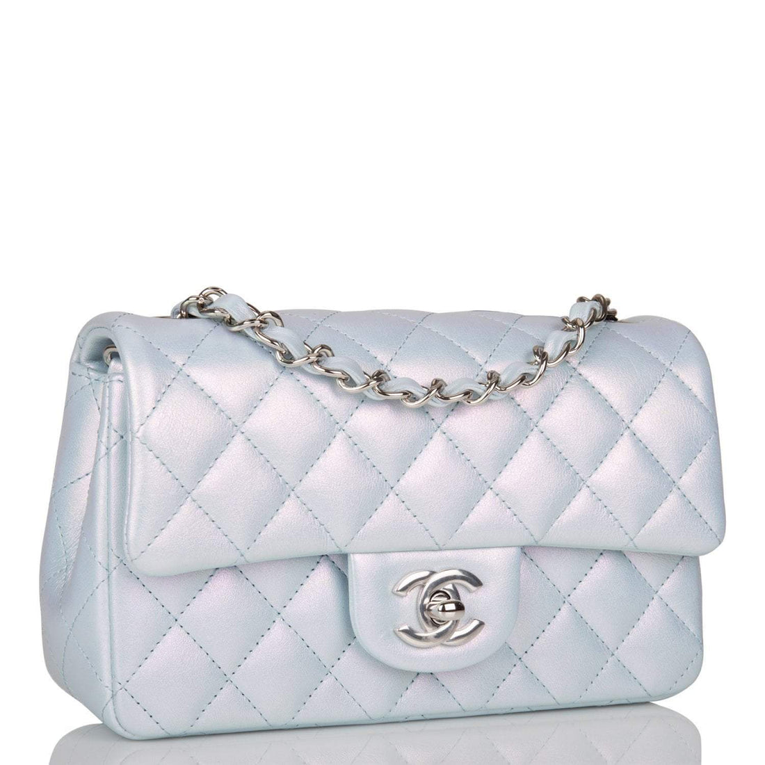 Chanel Rectangular Mini Flap Bag Blue Iridescent Lambskin