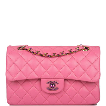Chanel Small Classic Double Flap Bag Pink Lambskin Rainbow Hardware