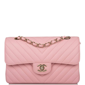 Chanel Small Classic Double Flap Bag Pink Chevron Caviar