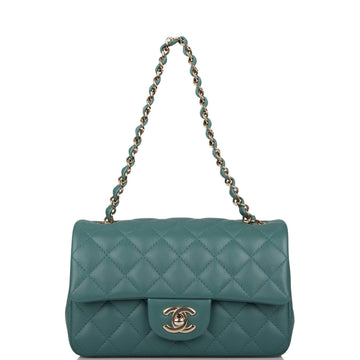 Chanel Mini Rectangular Flap Bag Green Lambskin
