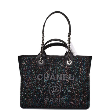Chanel Small Deauville Shopping Bag Black Canvas and Sequins