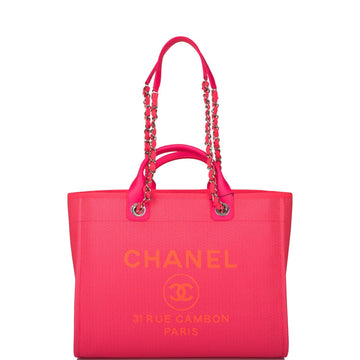 Chanel Large Deauville Shopping Bag Neon Pink and Orange