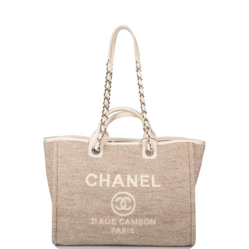 Chanel Large Deauville Shopping Bag Beige Wool