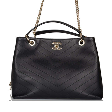 Chanel Chevron Chic Tote Bag Black Calfskin