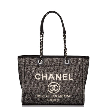 Chanel Small Deauville Shopping Bag Black Wool
