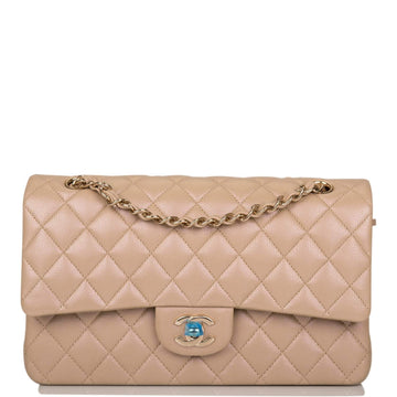 Chanel Medium Classic Double Flap Bag Dark Beige Iridescent Caviar