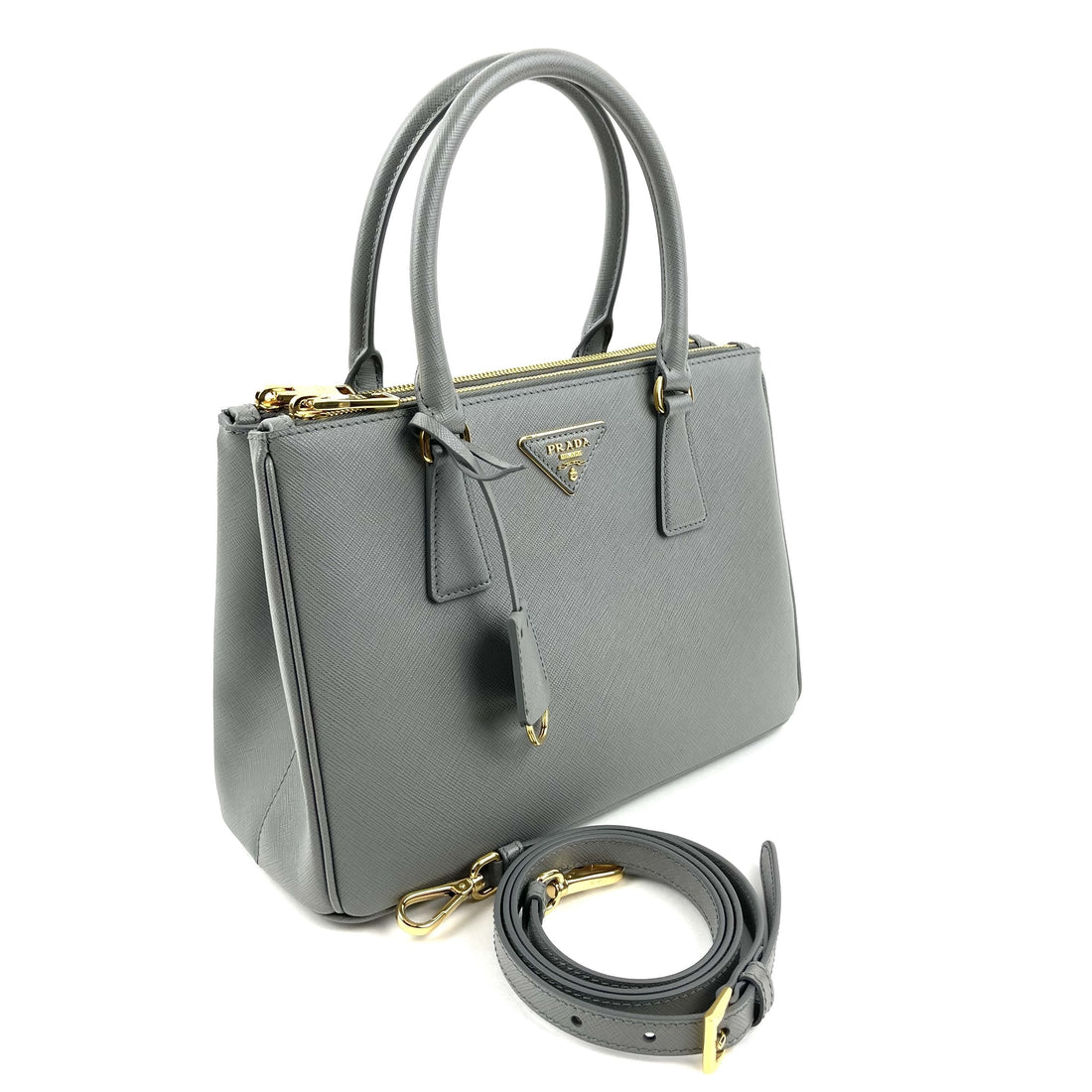 Prada Small Saffiano Cuir Tote with Strap Grey