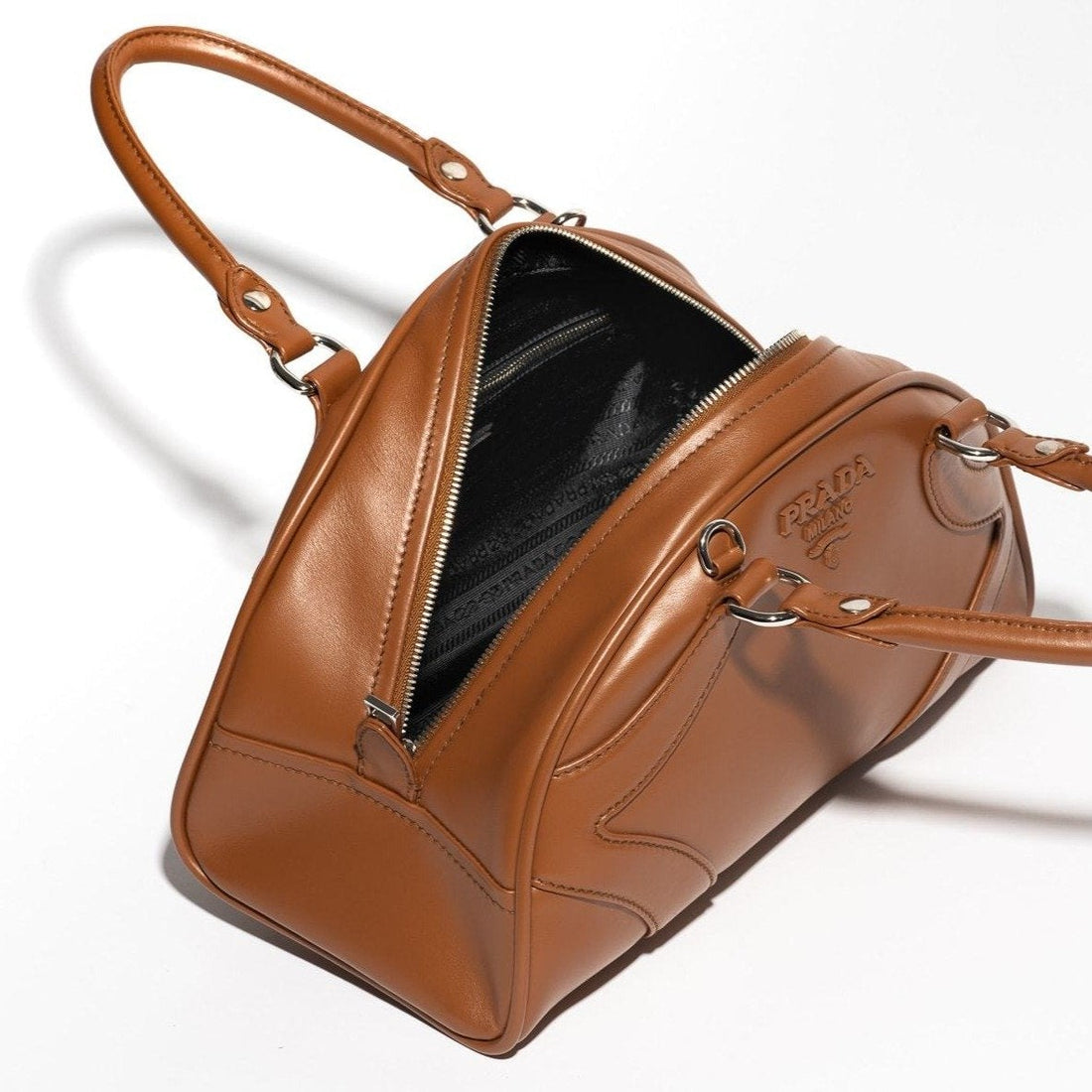 Prada Leather Bowling Bag Beige