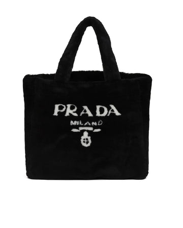 Prada Shearling Tote Black and White