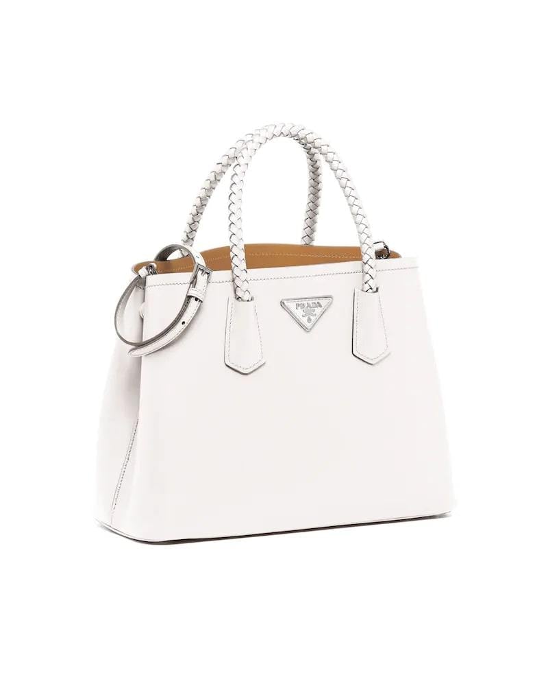 Prada Double Medium Leather Handbag White and Caramel