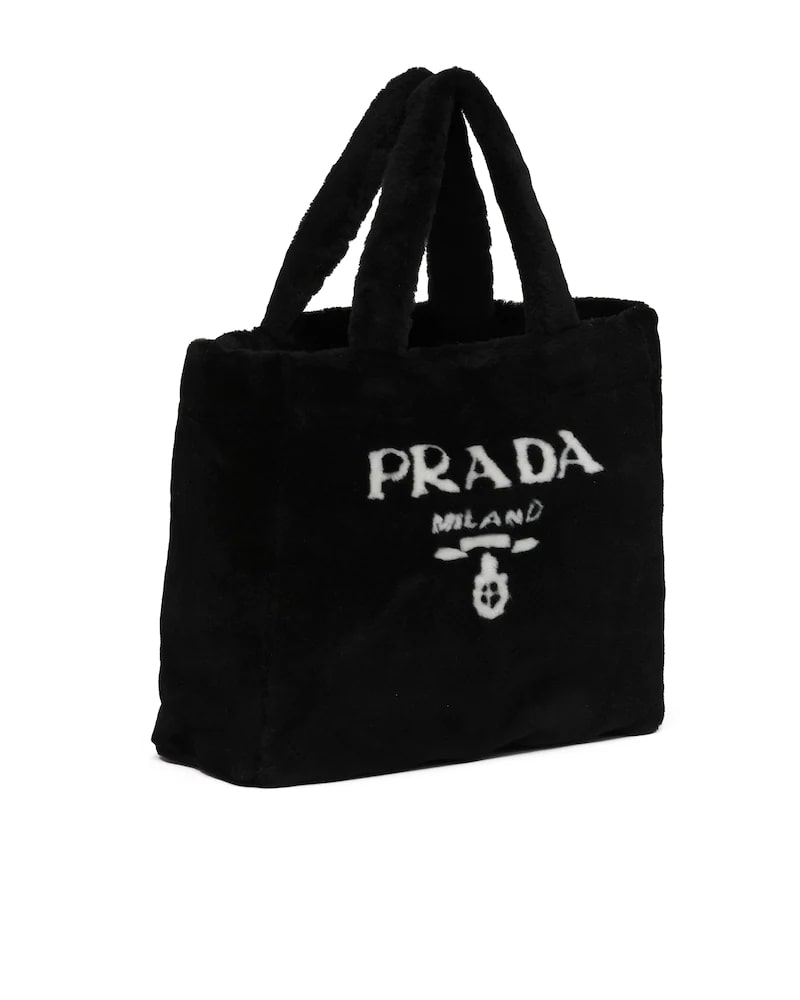 Prada Shearling Tote Black and White