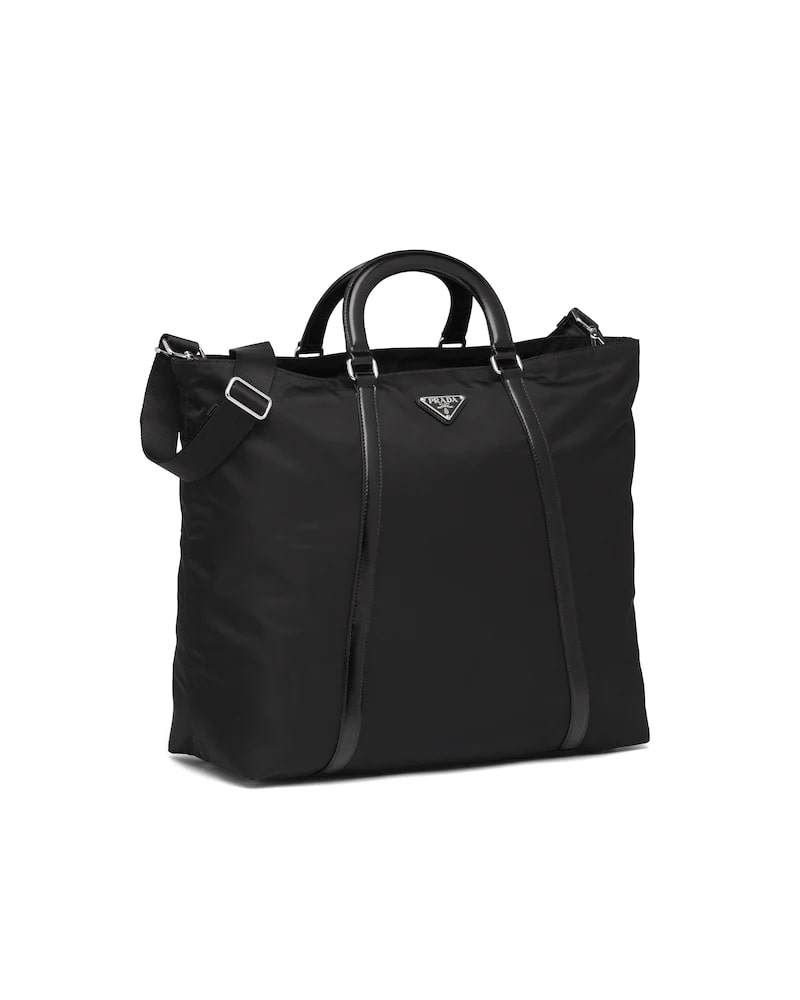 Prada Large Nylon and Leather Tote Black