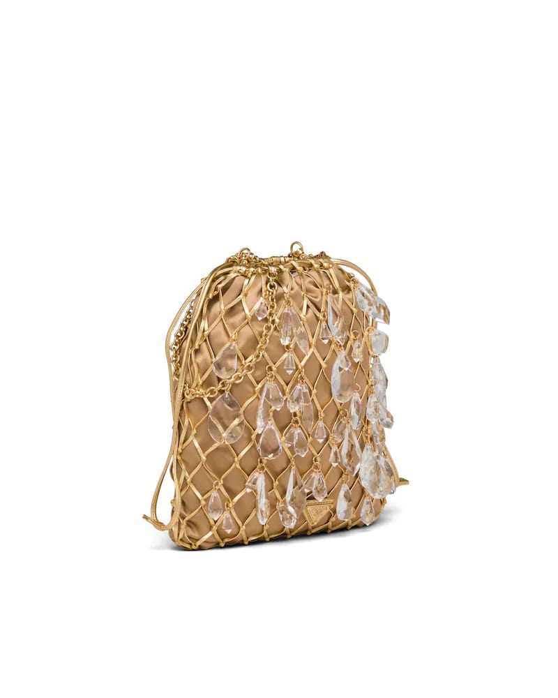 Prada Leather Mesh and Satin Clutch Gold