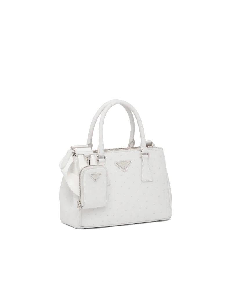 Prada Galleria Ostrich Leather Small Bag White