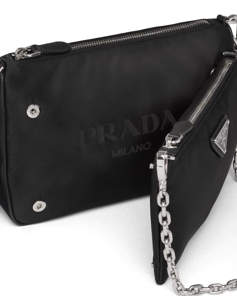 Re-Nylon and Saffiano Leather Shoulder Bag Black