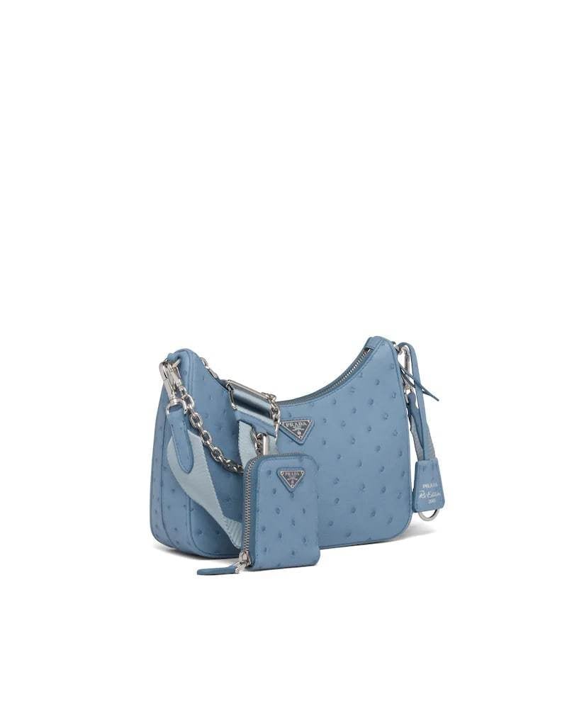 Prada Re-Edition 2005 Ostrich Leather Bag Astral Blue