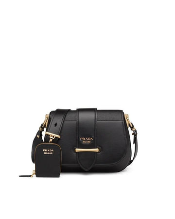 Prada Leather and Saffiano Shoulder Bag Black
