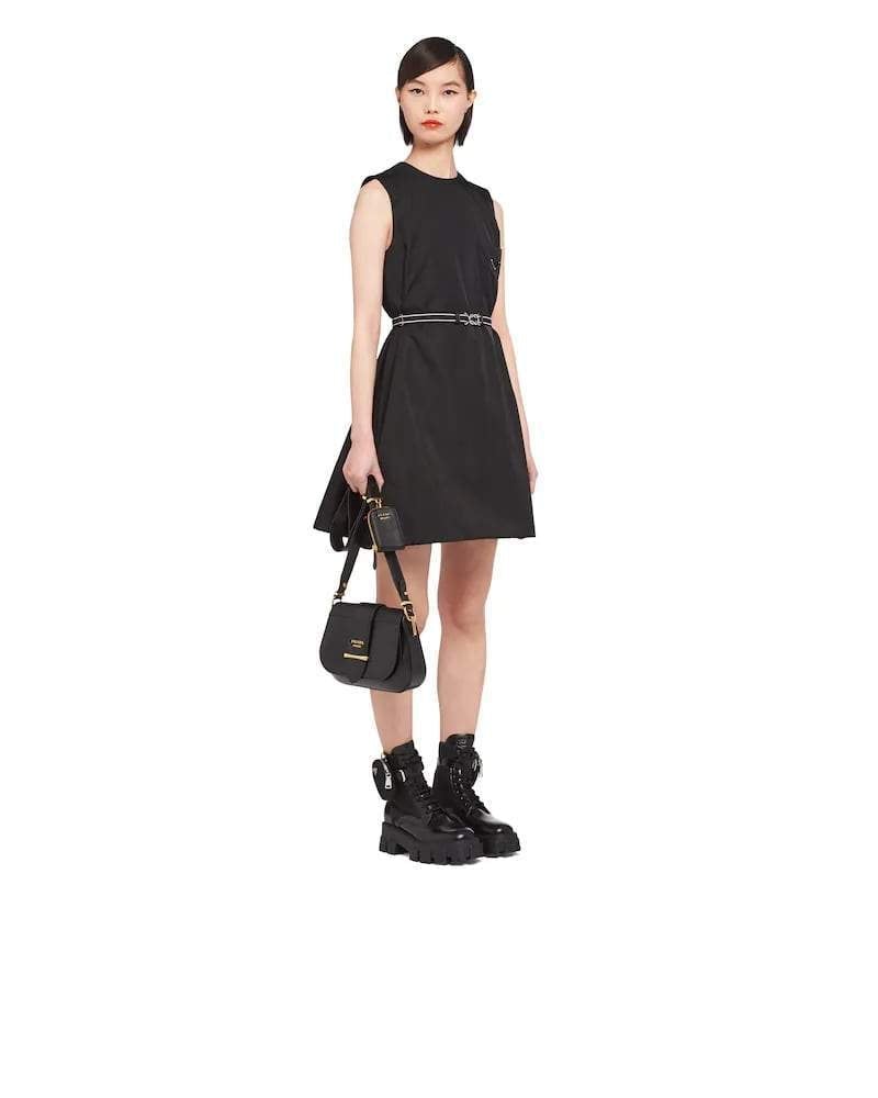 Prada Leather and Saffiano Shoulder Bag Black