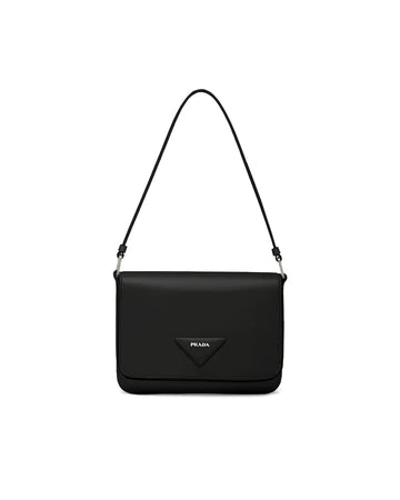 Prada Padded Brushed Leather Shoulder Bag Black
