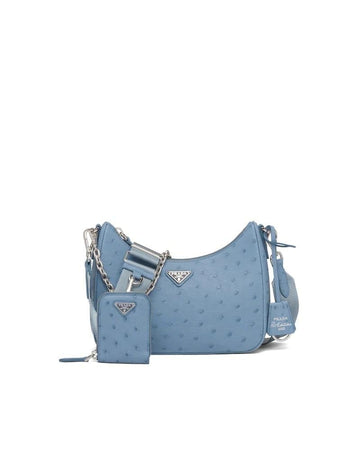 Prada Re-Edition 2005 Ostrich Leather Bag Astral Blue