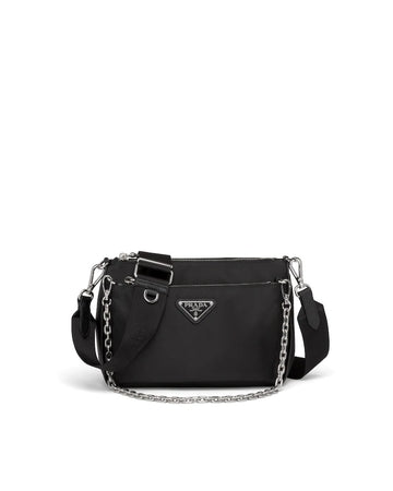 Re-Nylon and Saffiano Leather Shoulder Bag Black