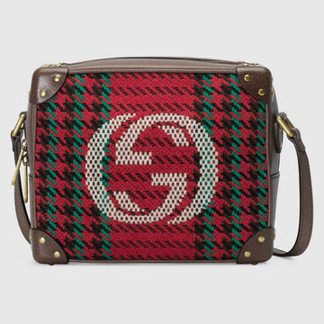 Gucci Interlocking G Houndstooth Shoulder Bag Red and Green