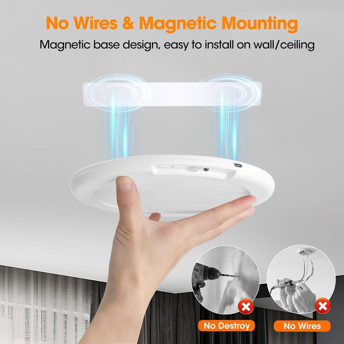 Rechargeable Motion Sensor Ceiling Light with Remote - Magnetic Wireless Ceiling Light Battery Powered for Closet Shower Stairs Shed Hallway ect | Shop Listing 2