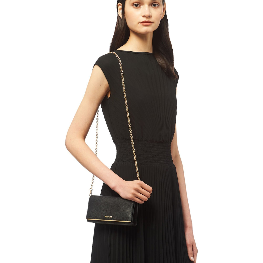 Prada Saffiano Leather Continental Mini Clutch Black